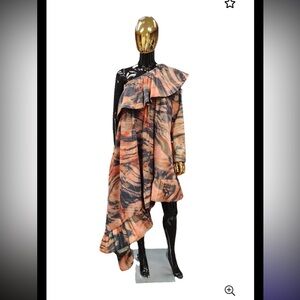 Elegant One-Shoulder Asymmetrical Multicolor dress with a tie-dye pattern.